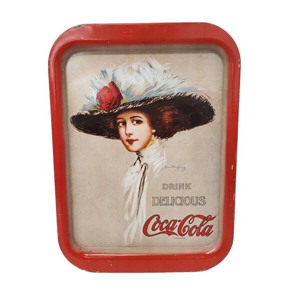VTG 1970 Coca-Cola Metal Serving Tray Collectible Victorian Woman Rectangular - Picture 1 of 6
